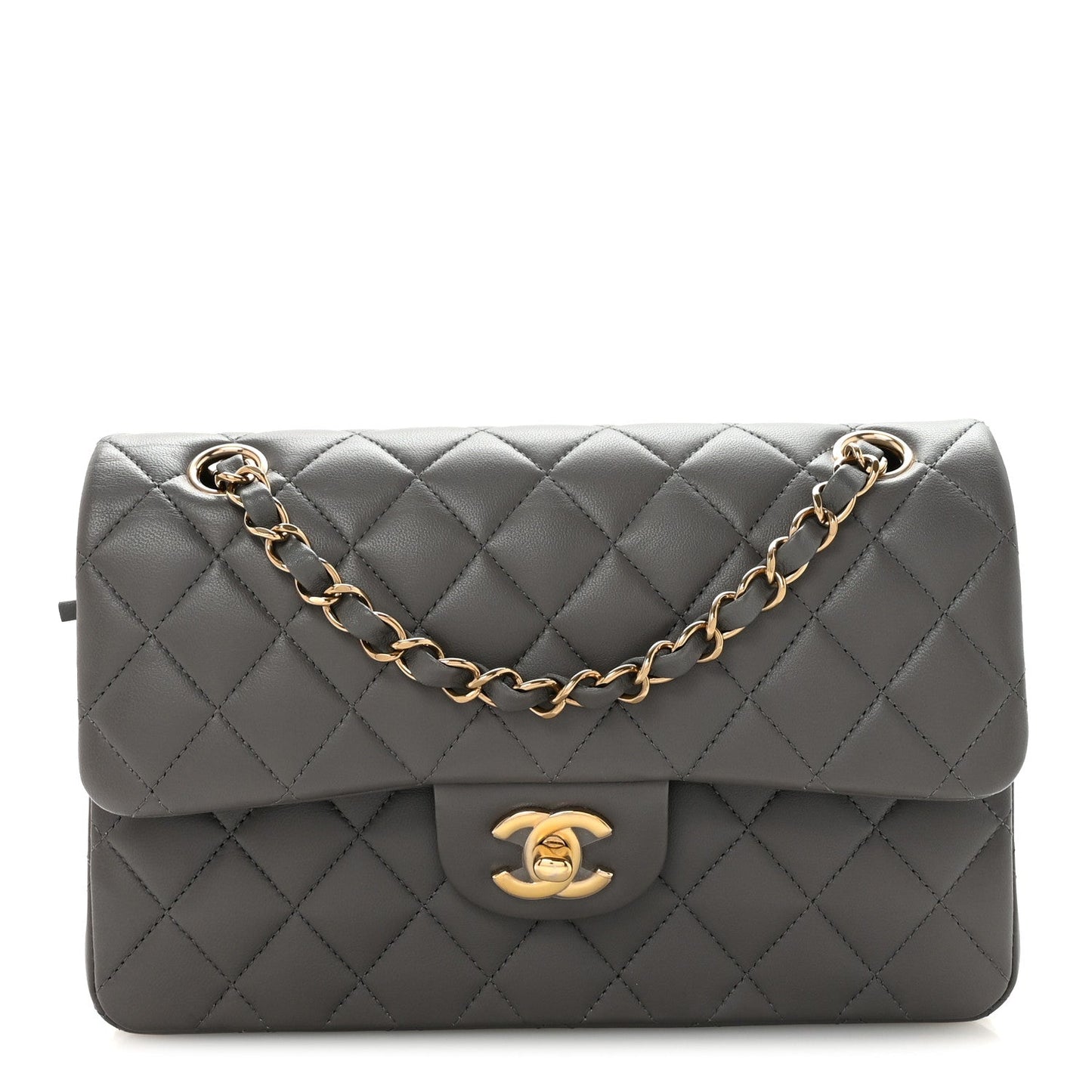 Lambskin Quilted Small Double Flap Grey