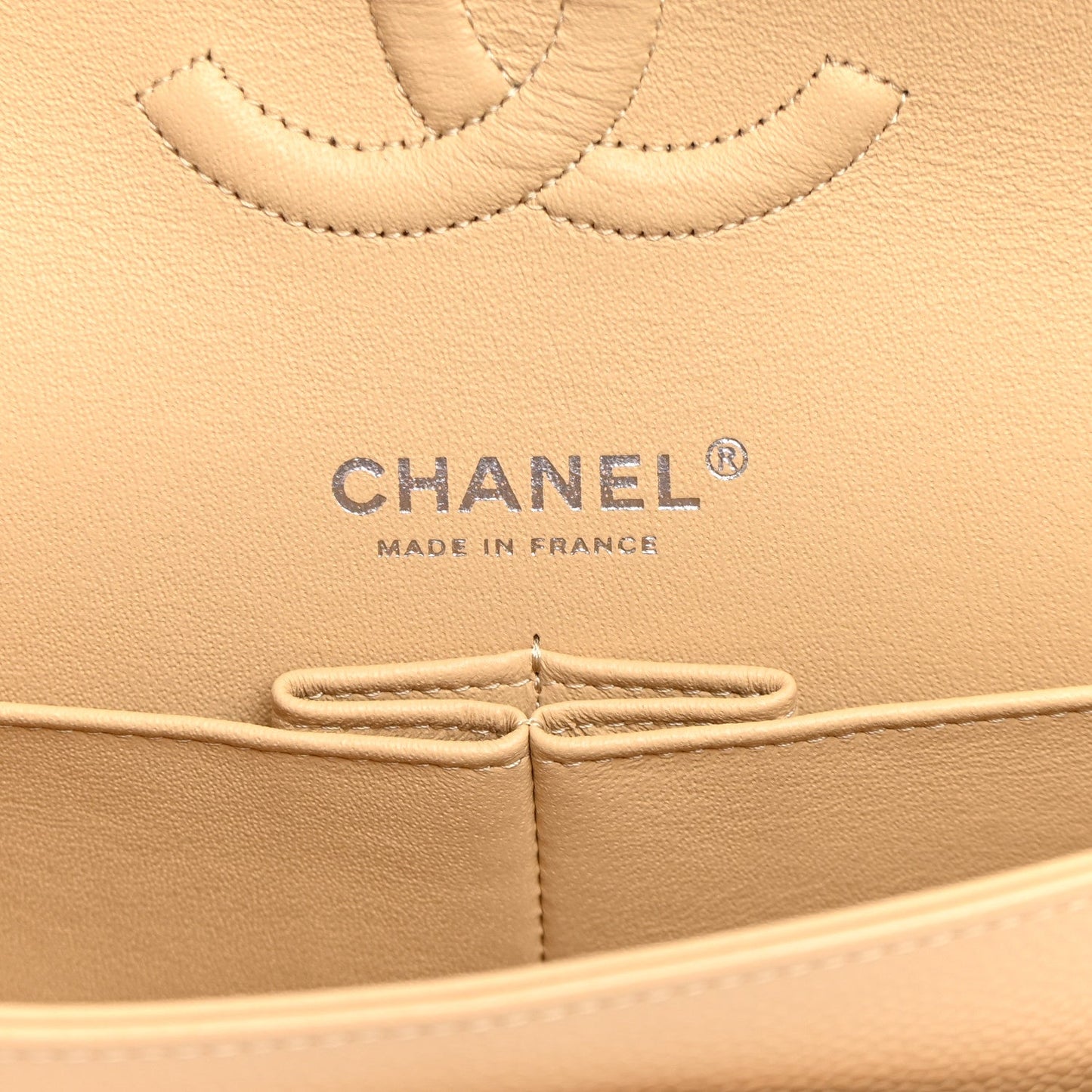 Caviar Quilted Medium Double Flap Beige