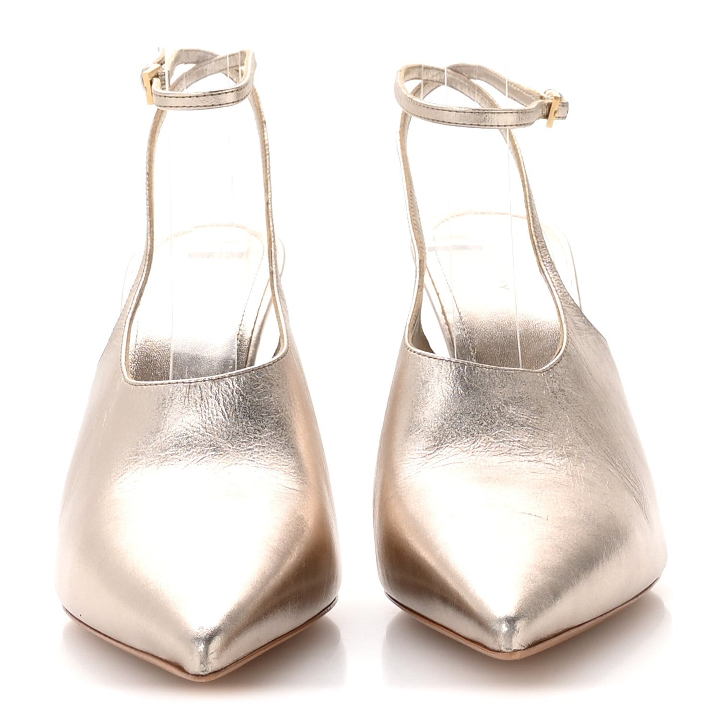 Laminated Sheepskin Show Slingback Pumps 36 Dusty Gold