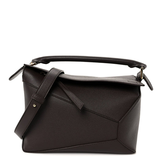 Soft Grained Calfskin Small Puzzle Edge Bag Dark Chestnut