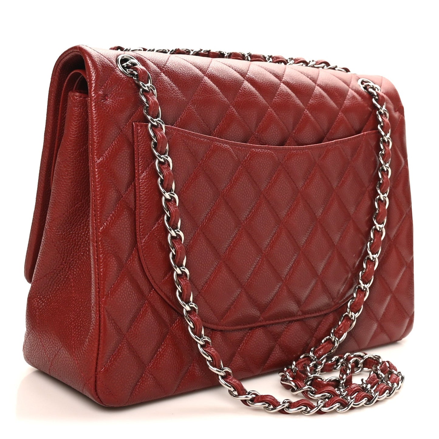 Caviar Quilted Maxi Double Flap Dark Red