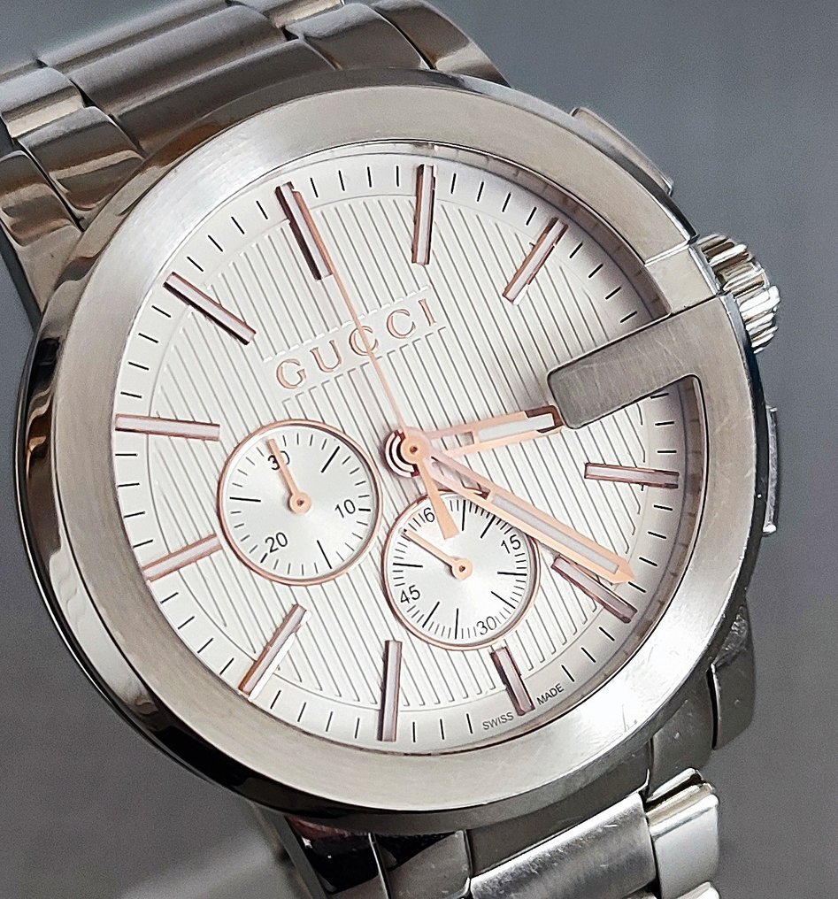 Gucci G Chrono Chronograph Silver Dial Silver Steel Strap Watch For Men - YA101201