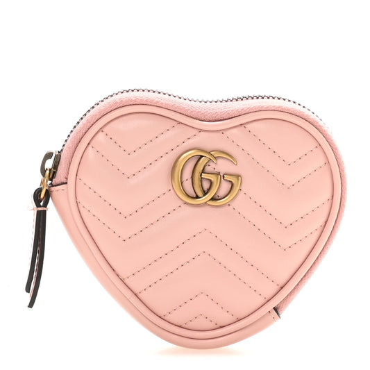 Calfskin Matelasse Chevron GG Marmont Heart Coin Purse Perfect Pink