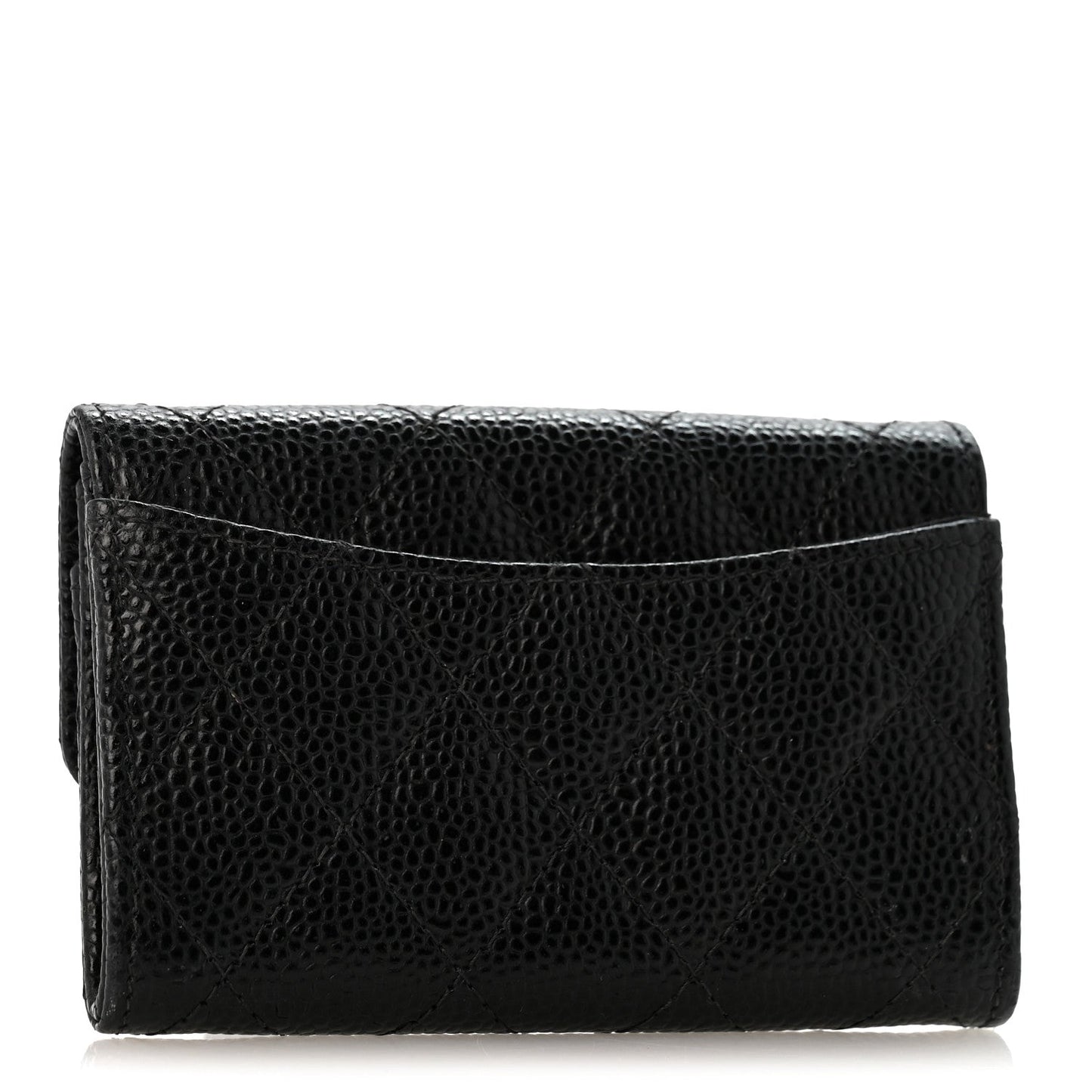 Caviar Quilted Flap Card Holder Wallet Black