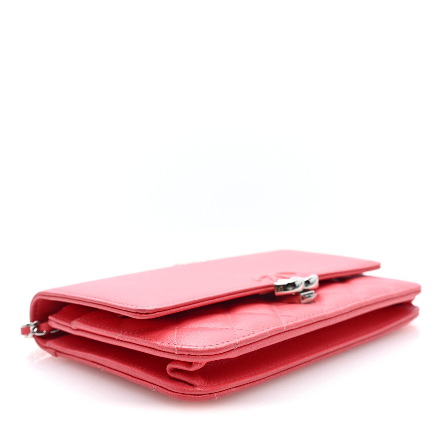 Grained Calfskin Quilted CC Box Wallet On Chain WOC Pink