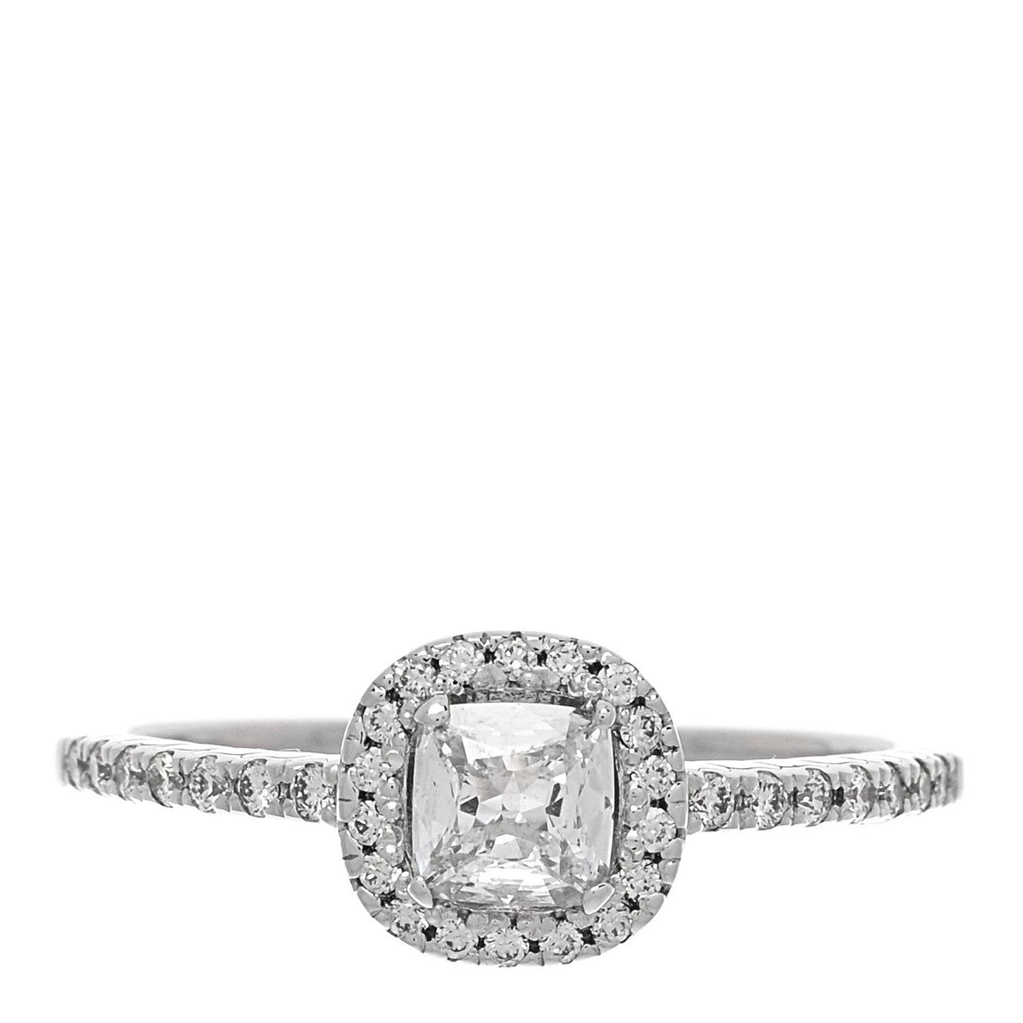 18K White Gold Diamond 0.33ct Cushion Cut Pave Halo Engagement Ring 53 6.5