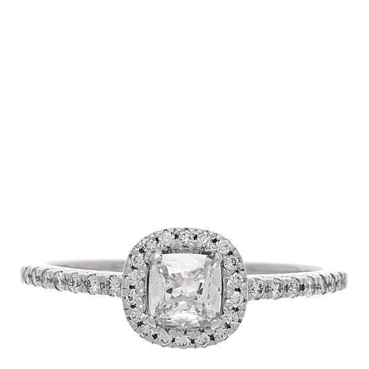 18K White Gold Diamond 0.33ct Cushion Cut Pave Halo Engagement Ring 53 6.5