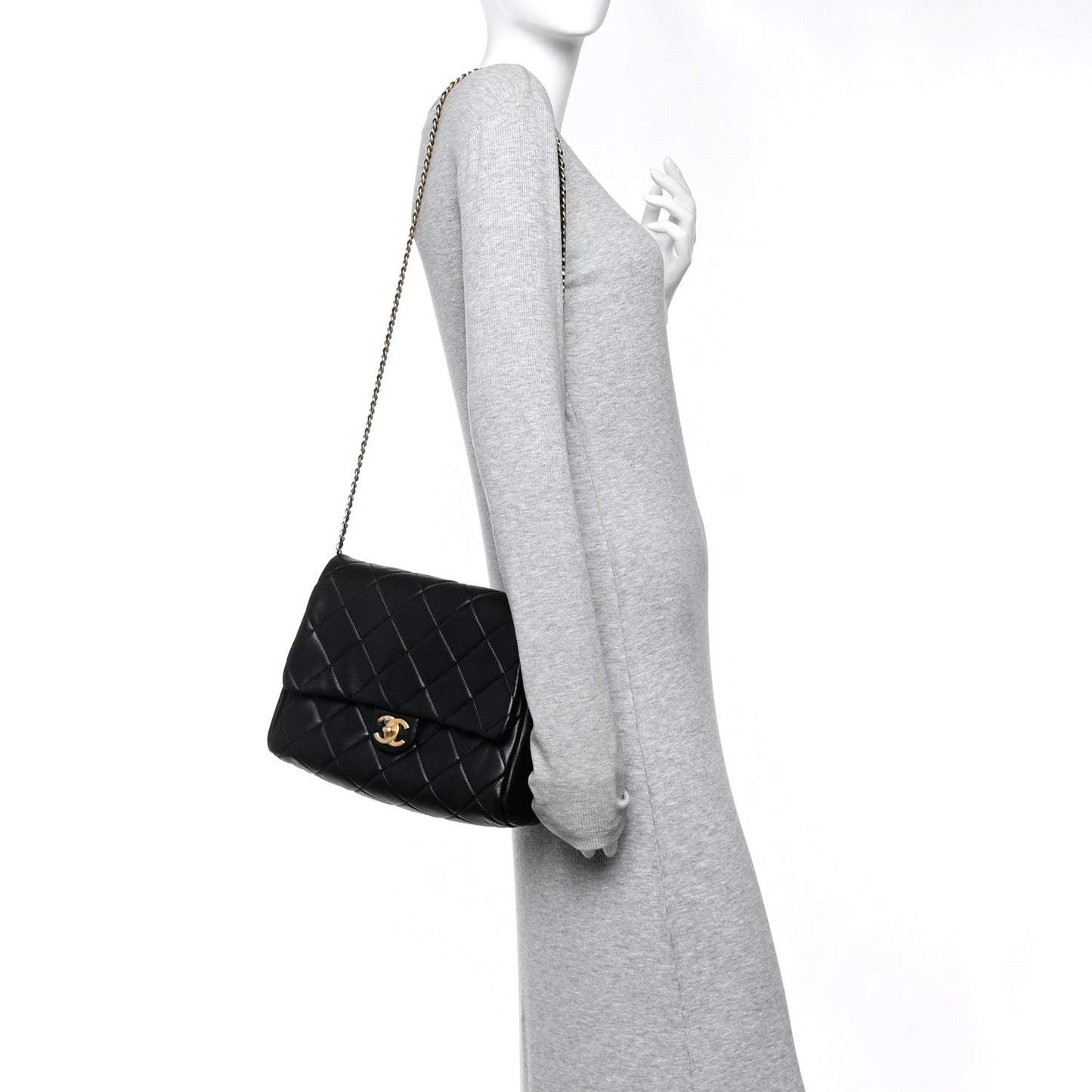 Lambskin Quilted Side Flap Black