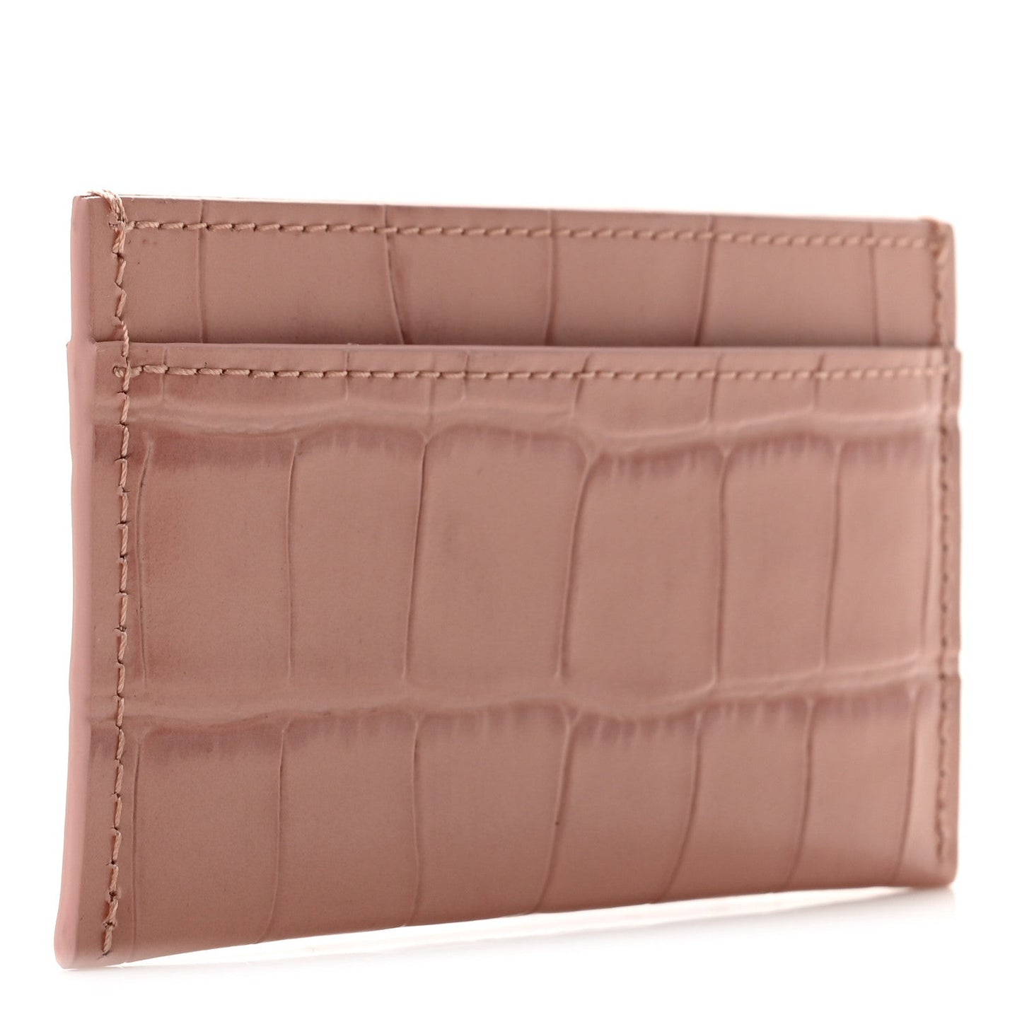 Calfskin Crocodile Embossed Crococo Card Holder Light Pink