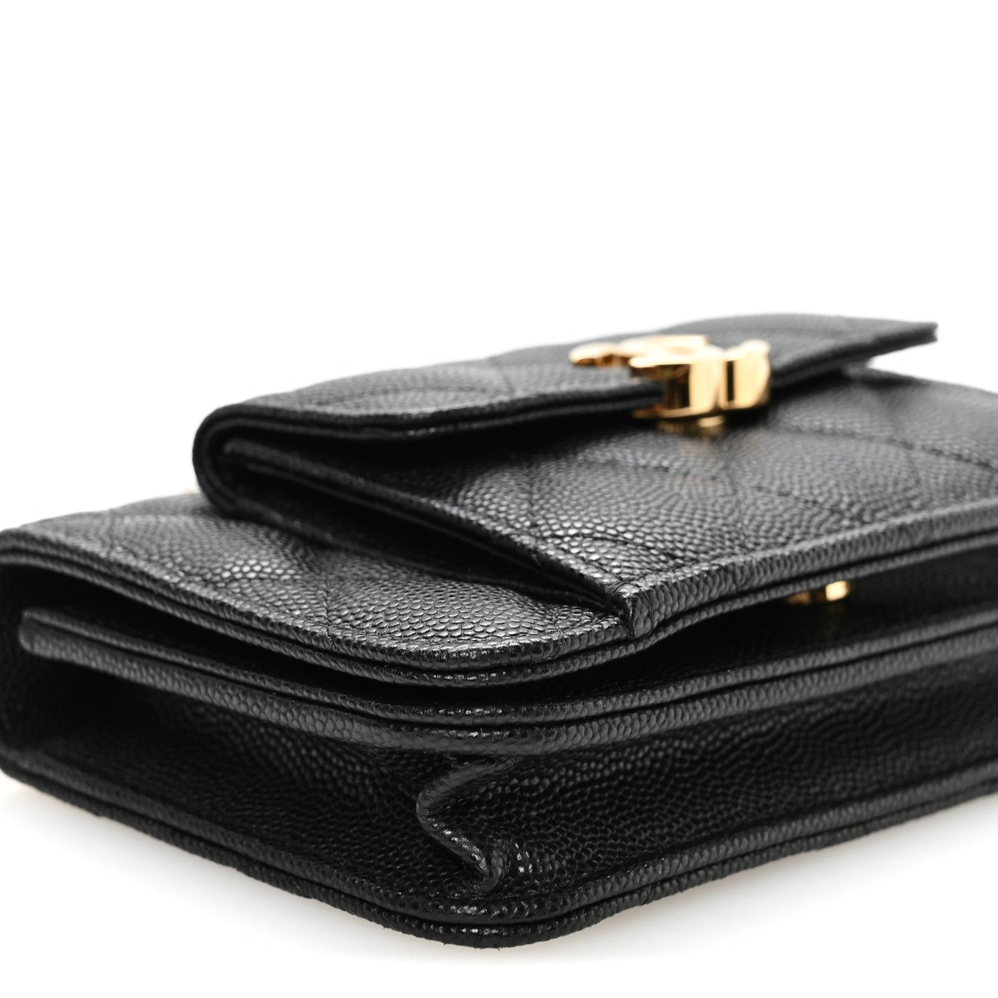 Caviar Quilted Pocket Twins Clutch With Chain  Black