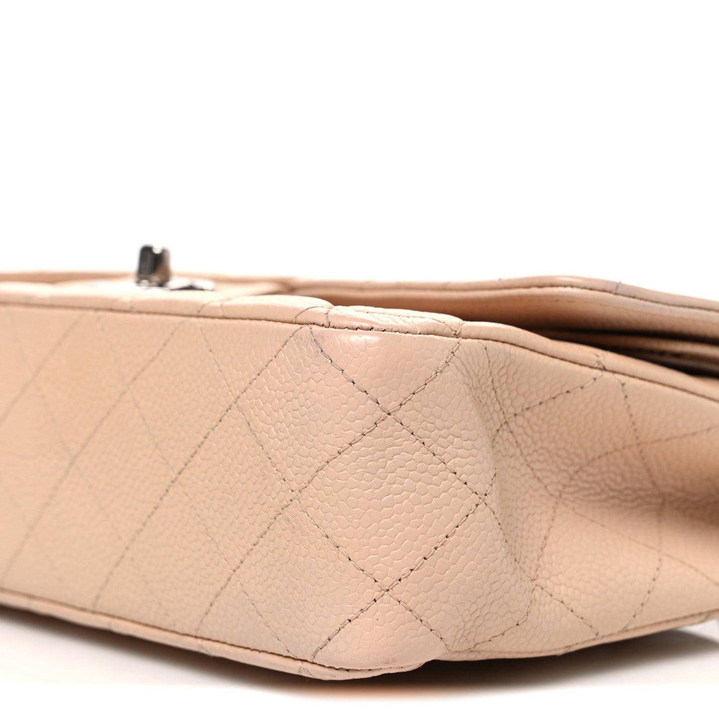 Caviar Quilted Medium Double Flap Beige