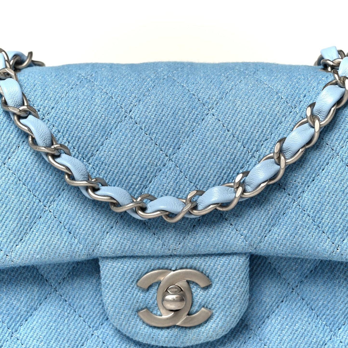 Denim Quilted Mini Rectangular Flap Blue