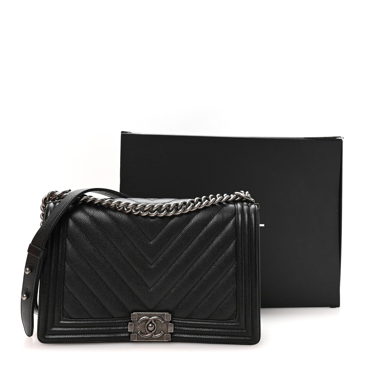 Calfskin Chevron Quilted New Medium Boy Flap Black