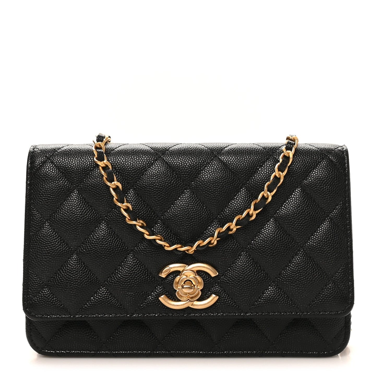 Caviar Quilted Camellia Wallet On Chain WOC Black