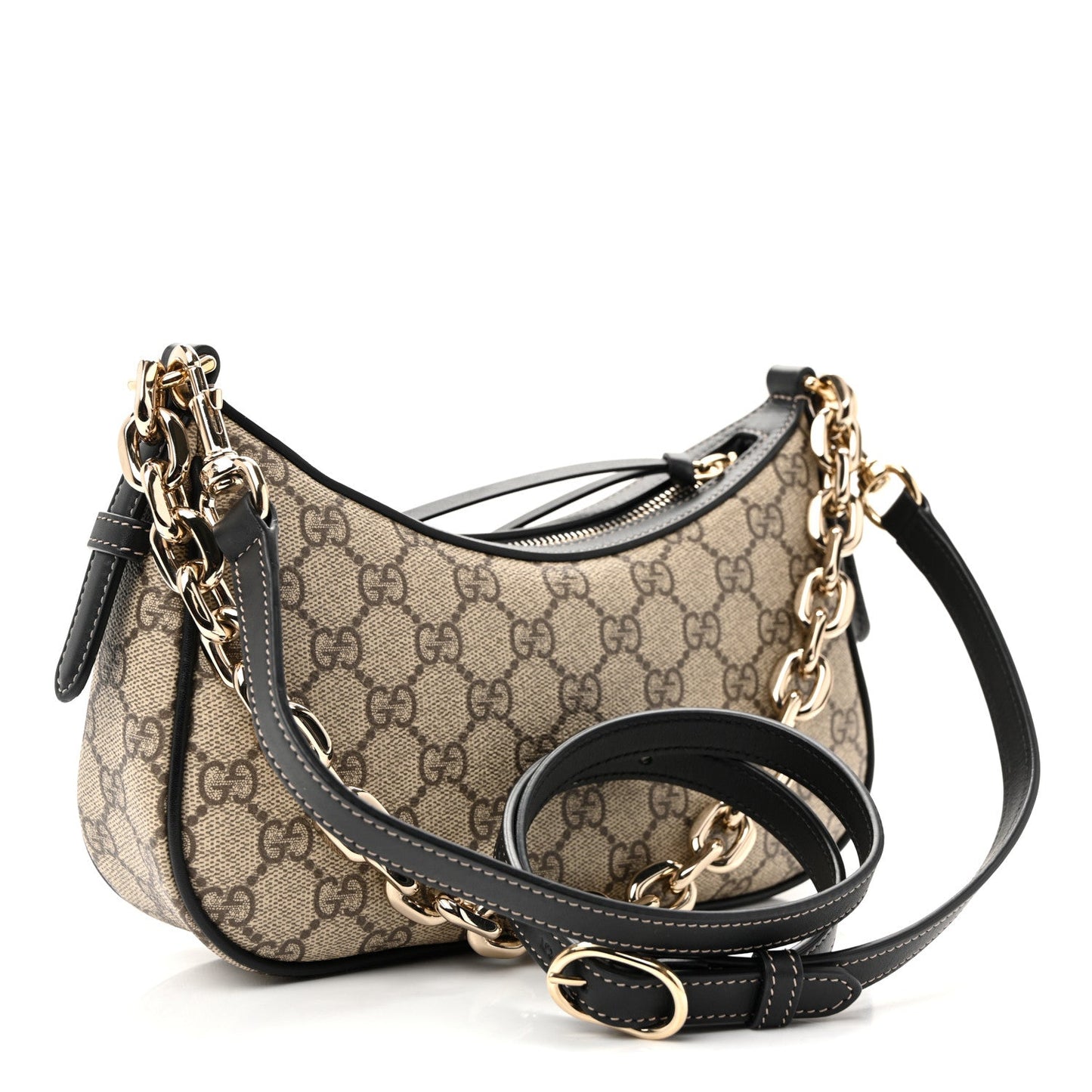 GG Supreme Monogram Textured Calfskin Small Emblem Shoulder Bag Beige Black