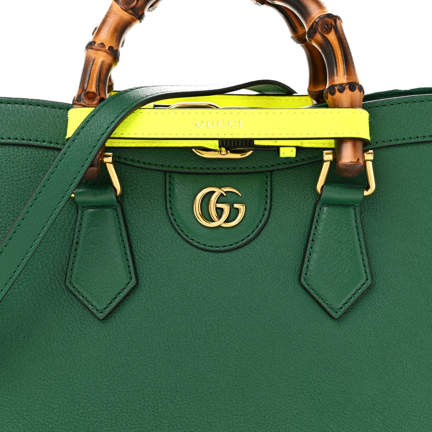 Wonka Grain Calfskin Small Diana Tote Bag Green Yellow Fluo