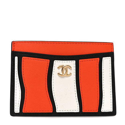 Lambskin Coco Beach Card Holder Orange White Black