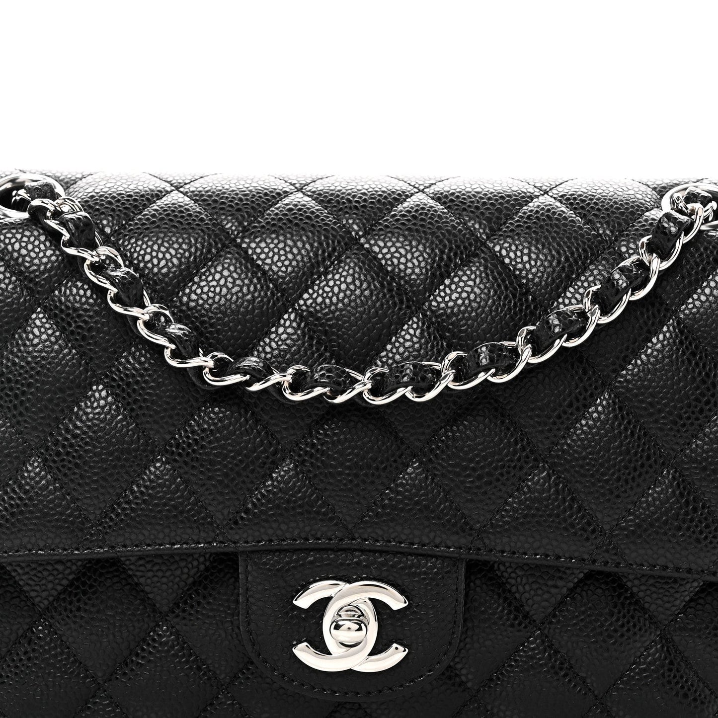 Caviar Quilted Medium Double Flap Black