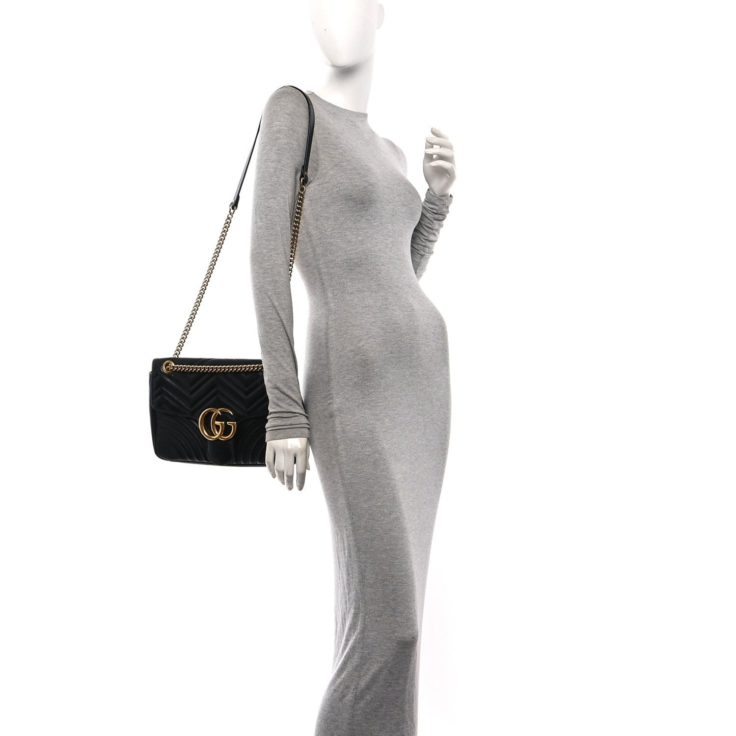 Calfskin Matelasse Medium GG Marmont Shoulder Bag Black