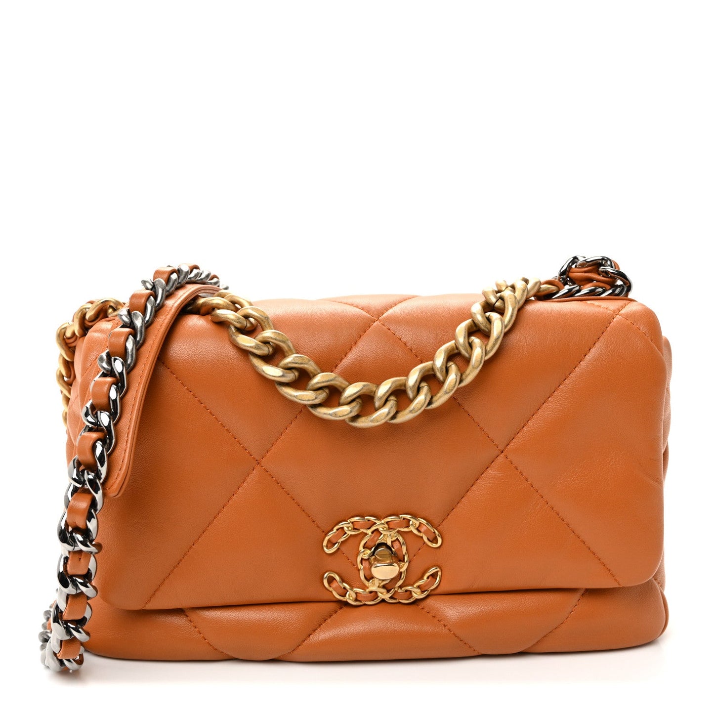 Lambskin Quilted Medium Chanel 19 Flap Light Brown