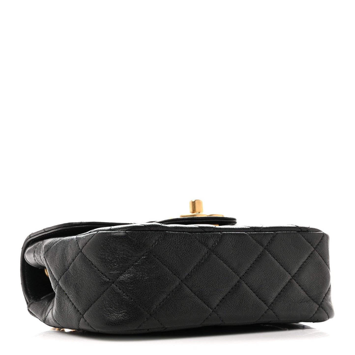 Shiny Goatskin Quilted Mini Chain Strap Flap Black