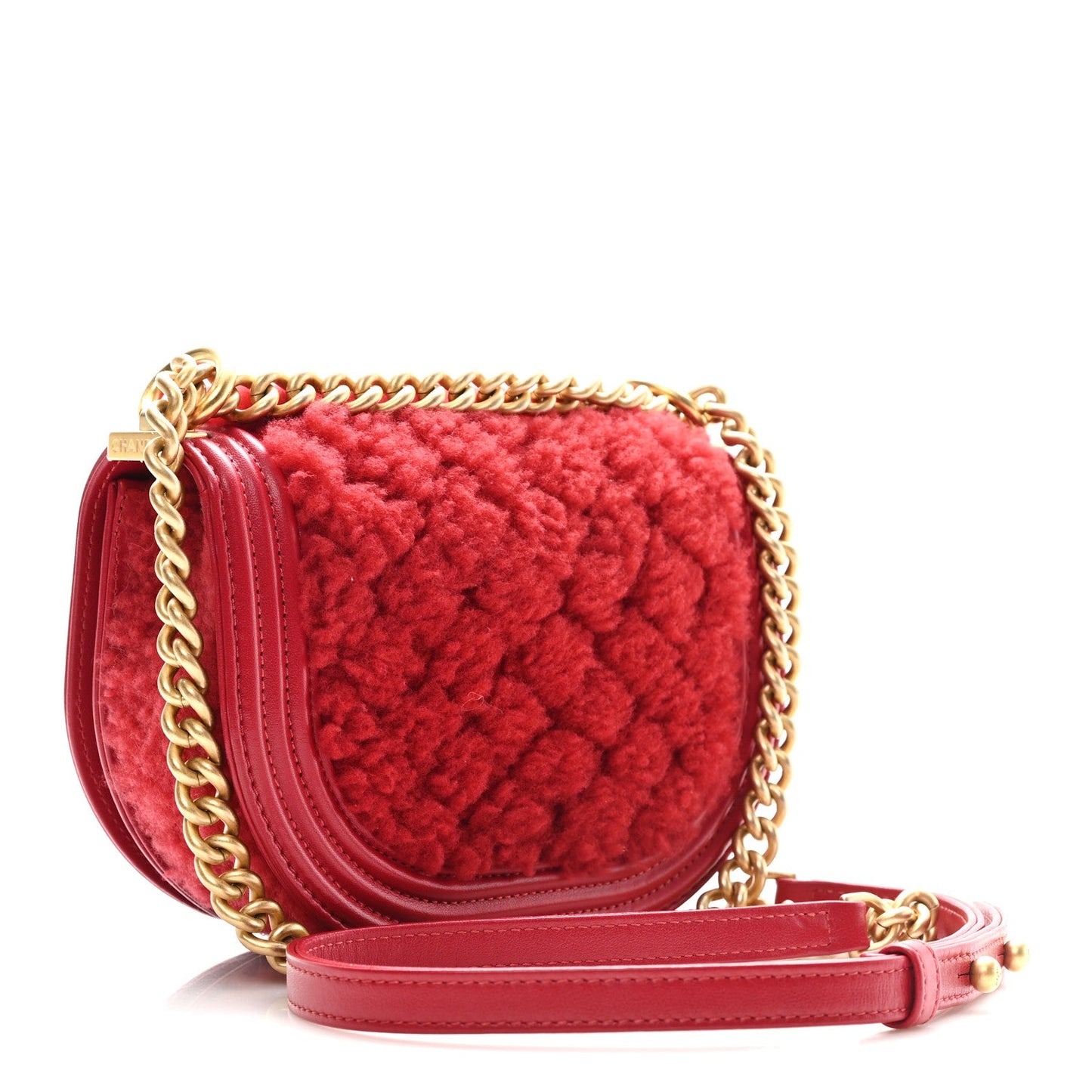 Calfskin Shearling Quilted Small Boy Messenger Bag Red