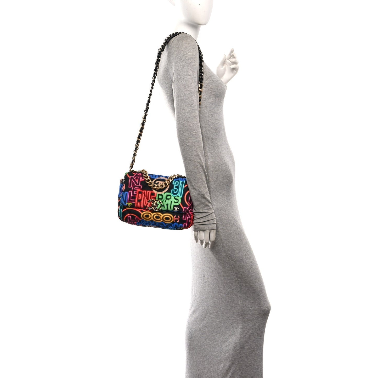 Fabric Quilted Neon Graffiti Medium Chanel 19 Flap Black Multicolor