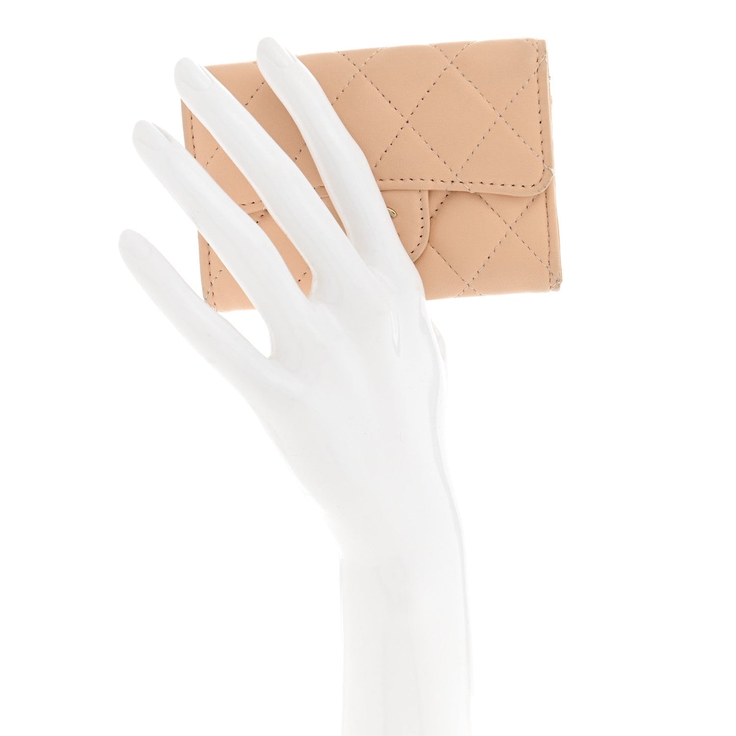 Lambskin Quilted Flap Card Holder Wallet Beige
