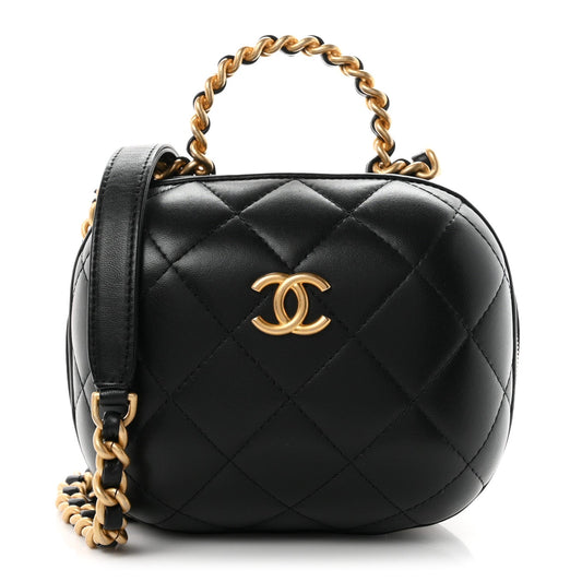 Lambskin Quilted CC Bubble Vanity Case With Chain Black