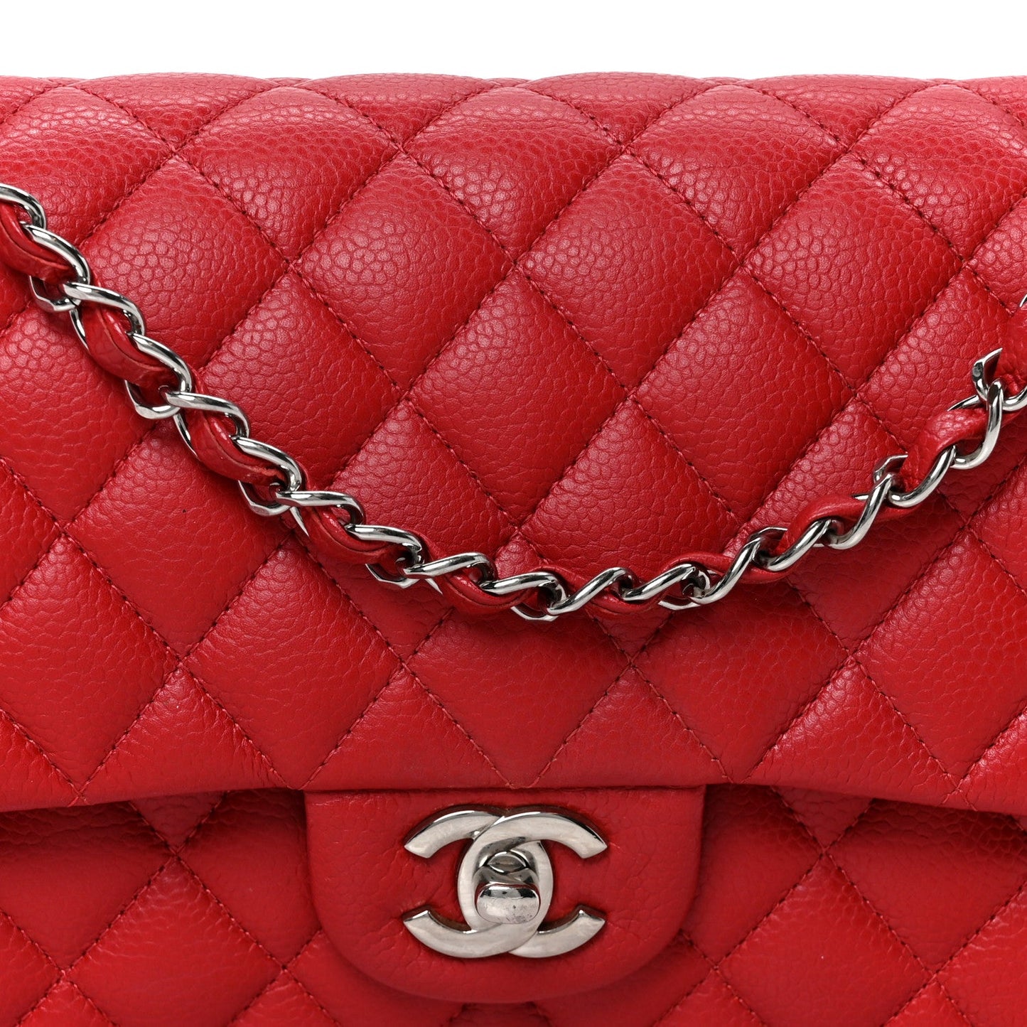 Caviar Quilted Medium Double Flap Red