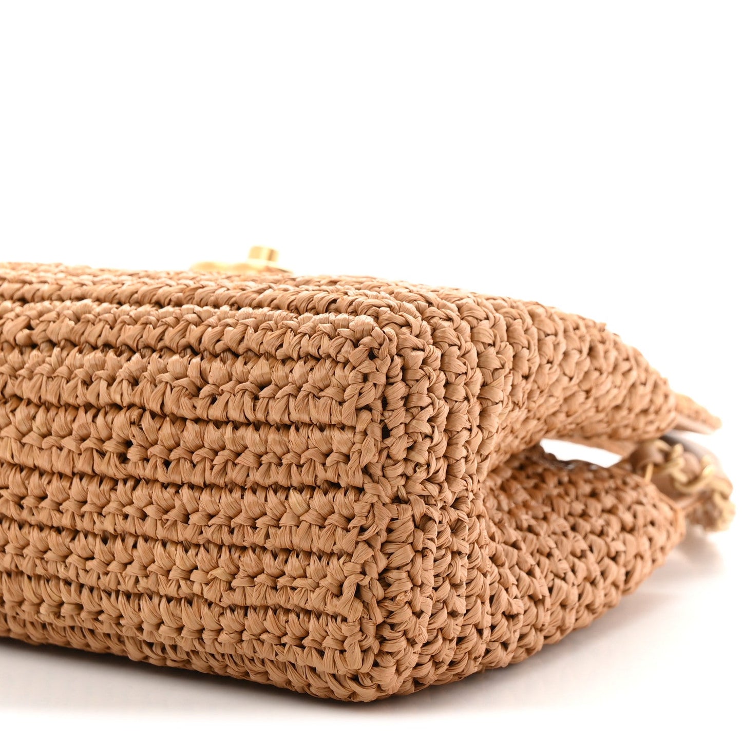 Braided Raffia Nano Kelly Flap Bag Dark Beige