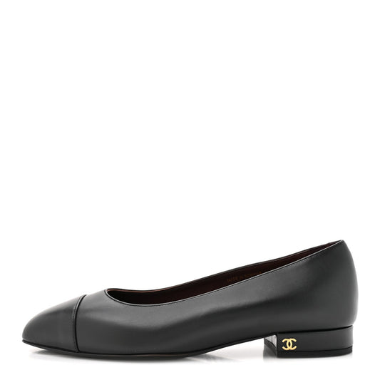 Lambskin Cap Toe CC Uniform Ballerina Flats 37.5 Black