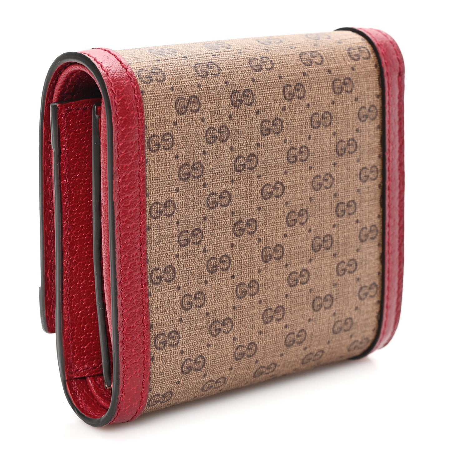 X DORAEMON Mini Vintage GG Supreme Monogram Card Case Wallet Beige Cherry Red