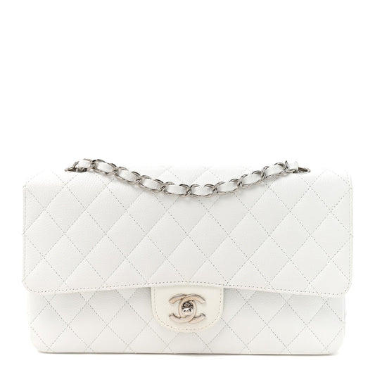 Caviar Quilted Medium Double Flap White