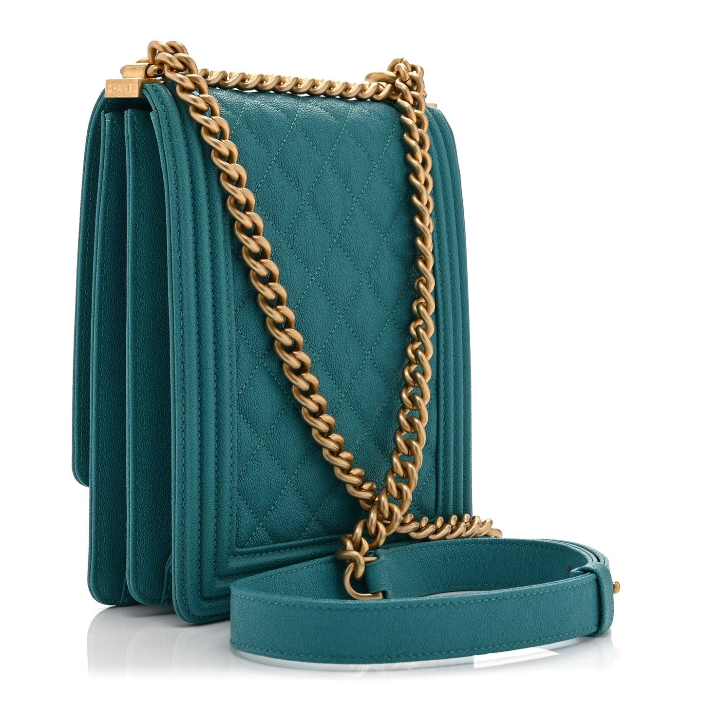 Caviar Quilted North South Boy Flap Turquoise