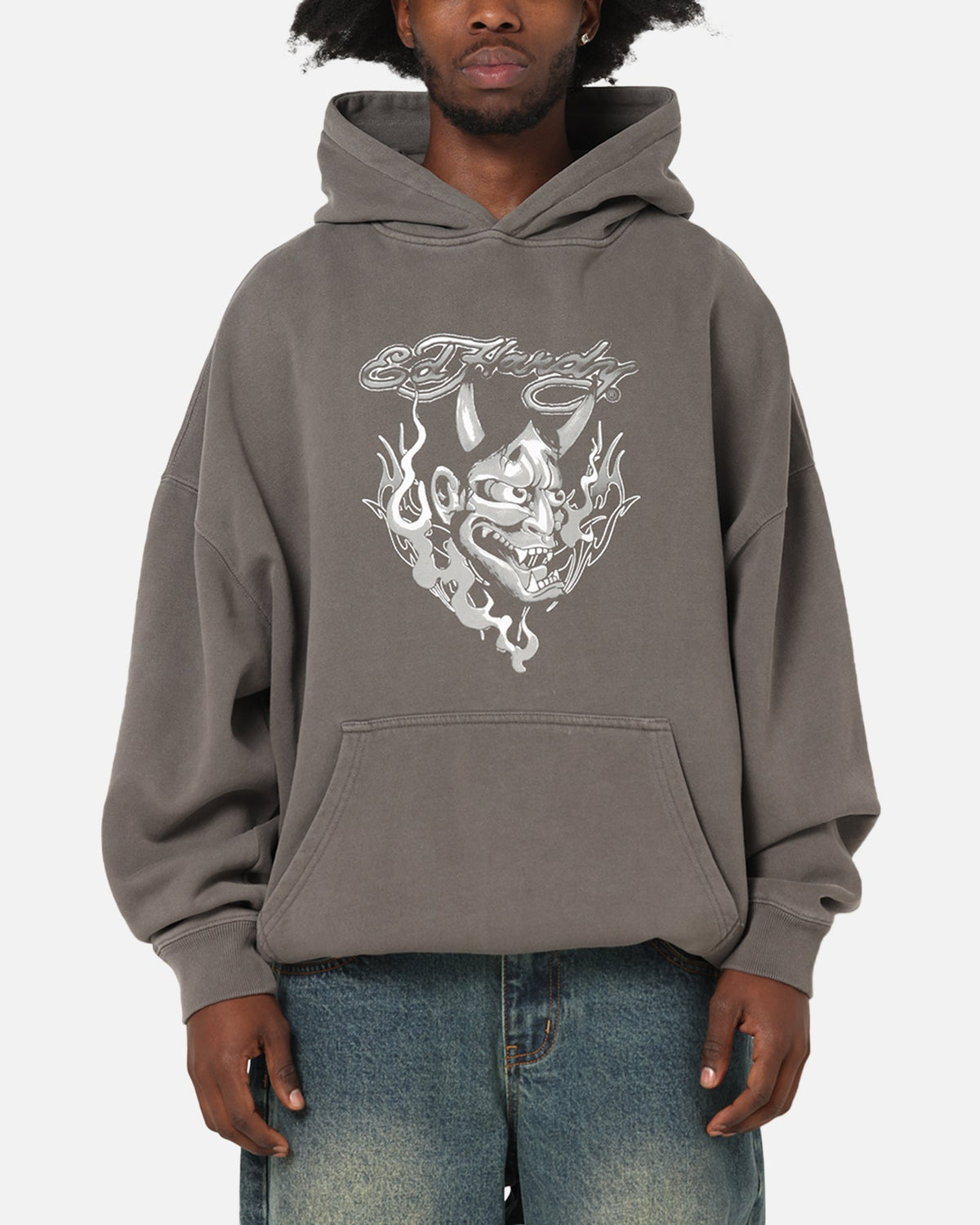 Ed Hardy Double Horns Hoodie Washed Charcoal