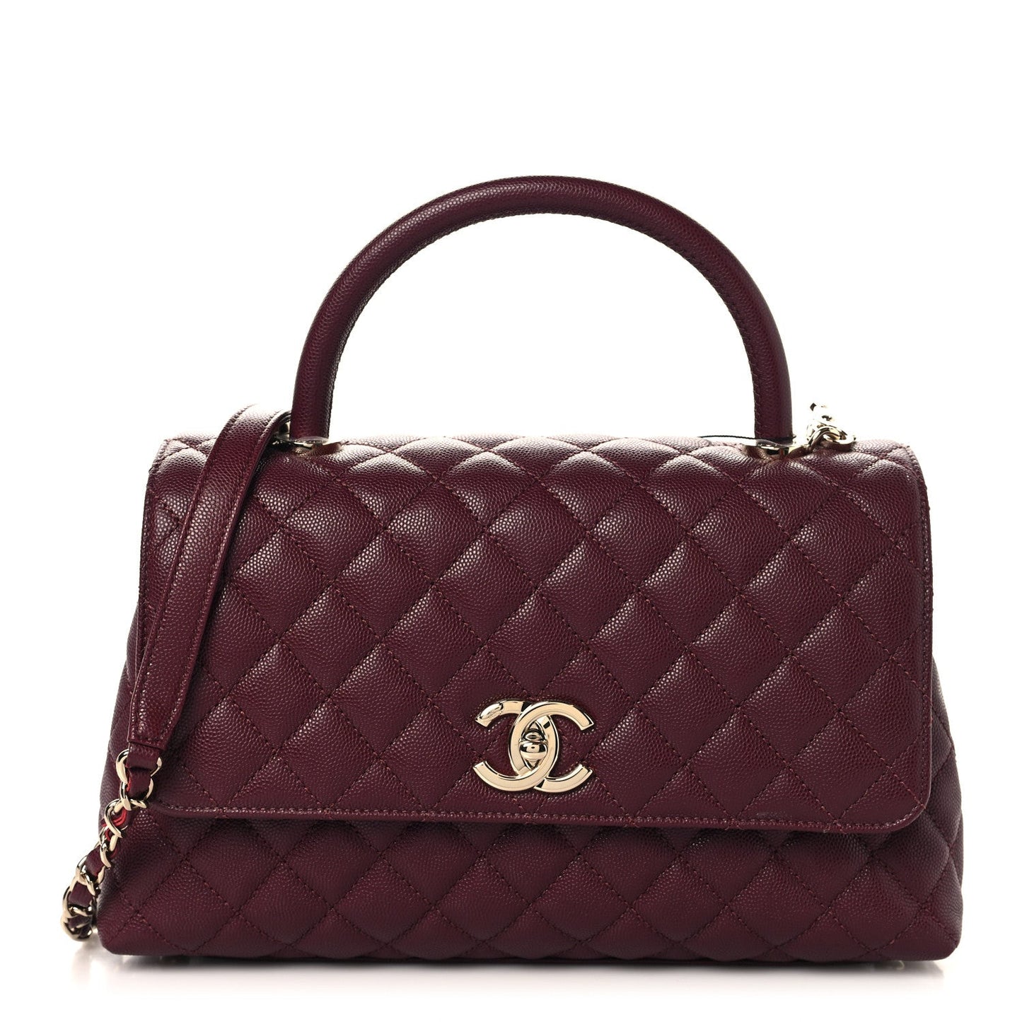 Caviar Quilted Small Coco Handle Flap Burgundy