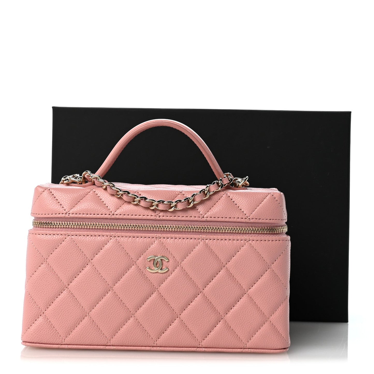 Caviar Quilted Top Handle Slim Vanity With Chain Light Pink