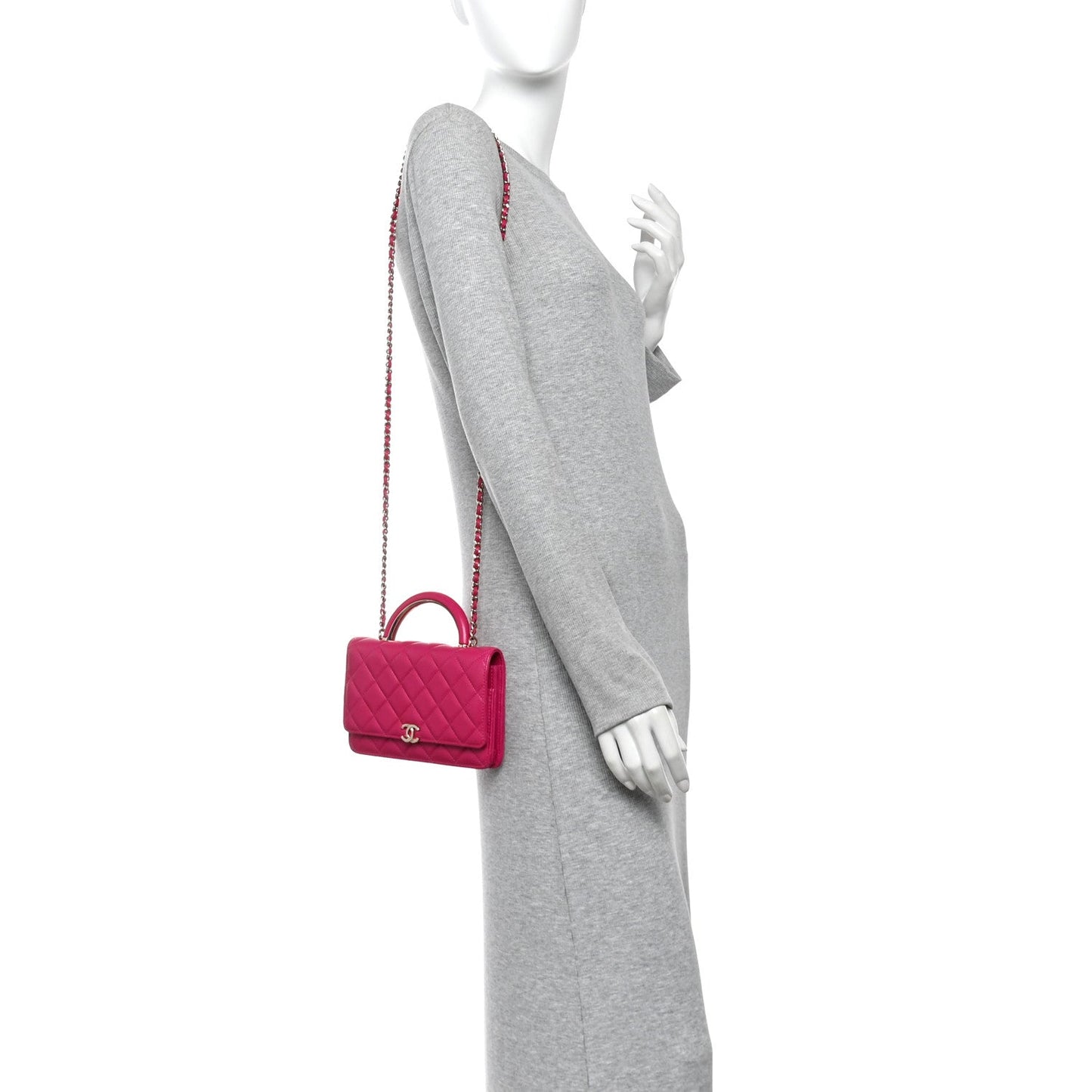 Lambskin Quilted Top Handle Wallet On Chain WOC Pink
