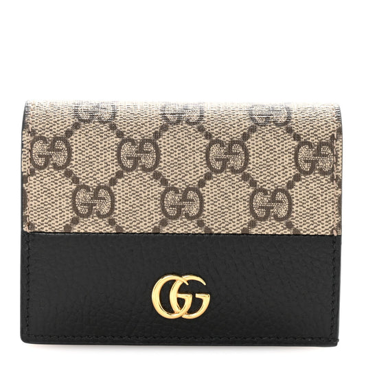 Dollar Calfskin GG Supreme Monogram GG Marmont Card Case Black Beige Ebony