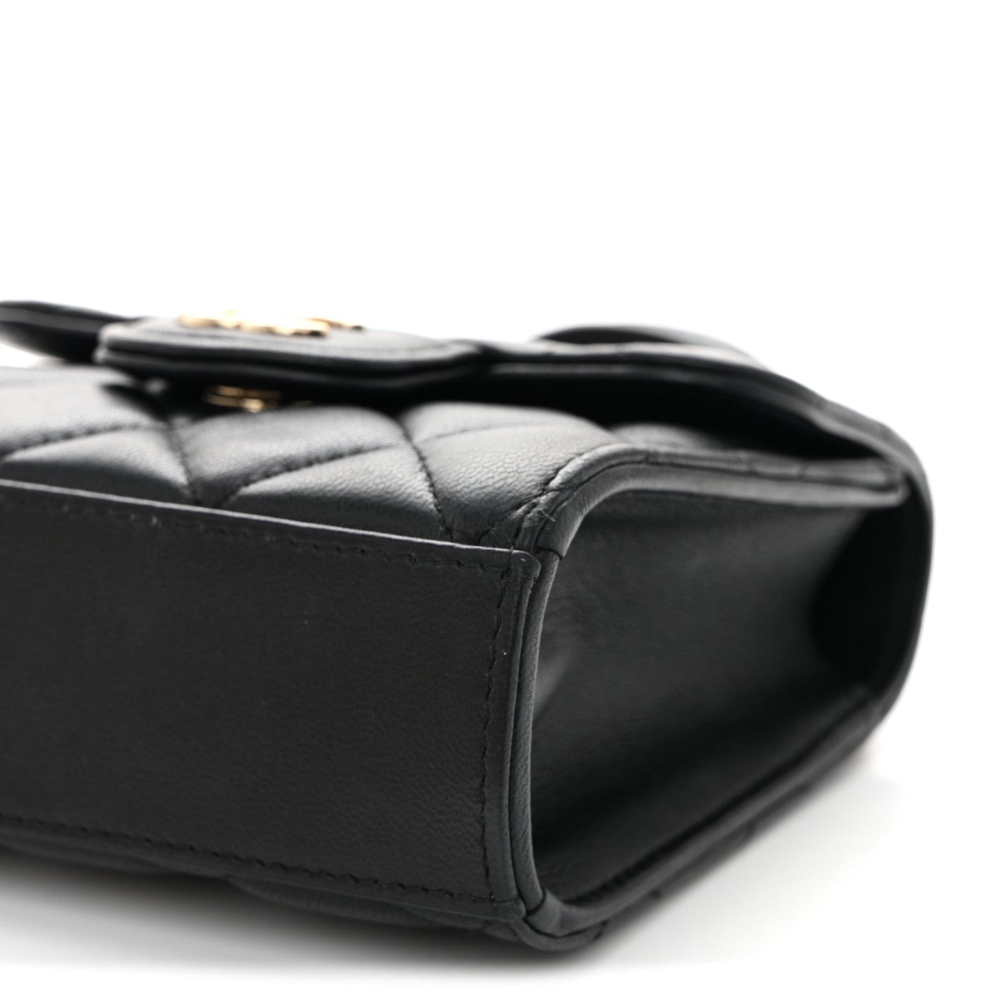 Lambskin Quilted Top Handle Flap Clutch With Chain Black