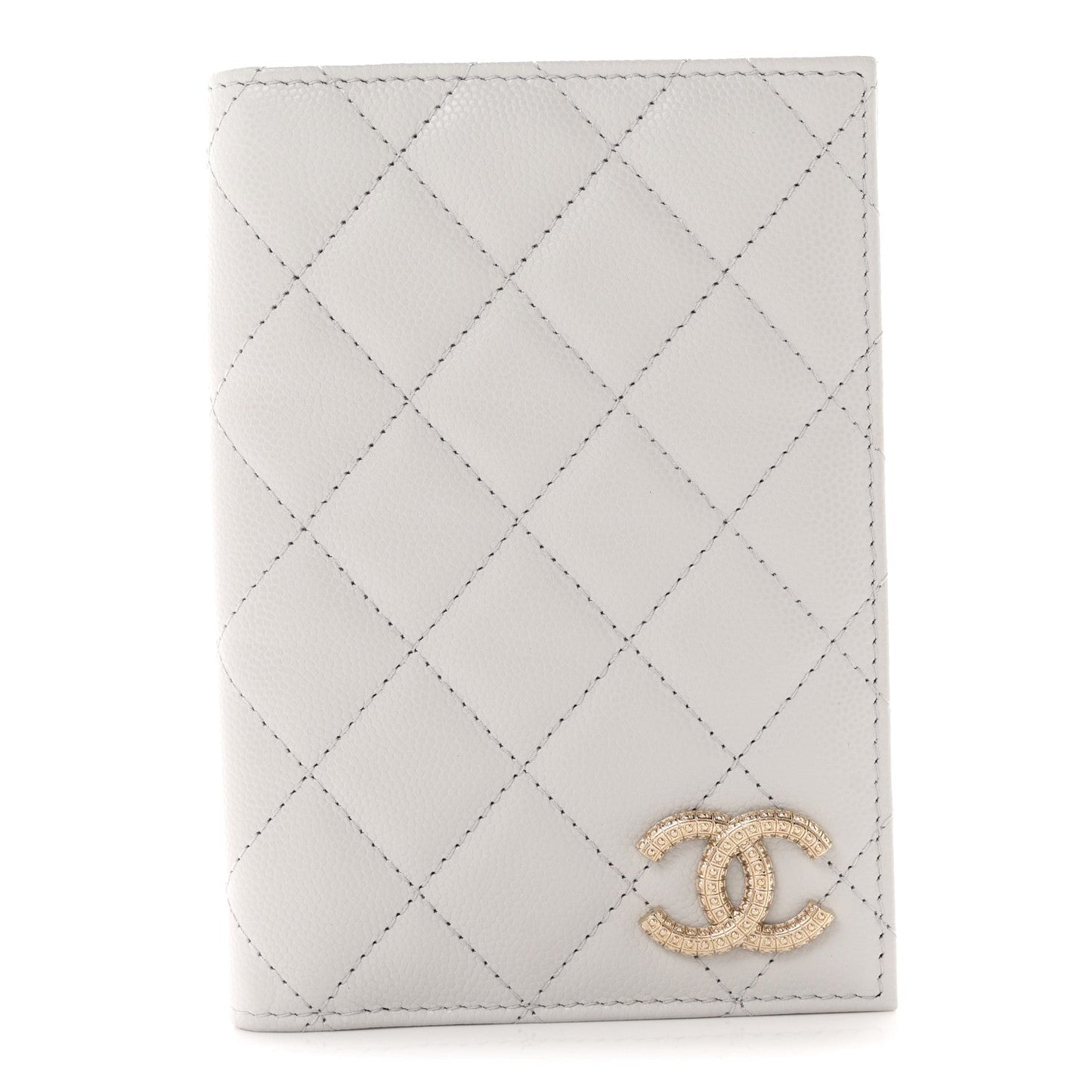 Caviar Quilted CC Passport Holder Grey
