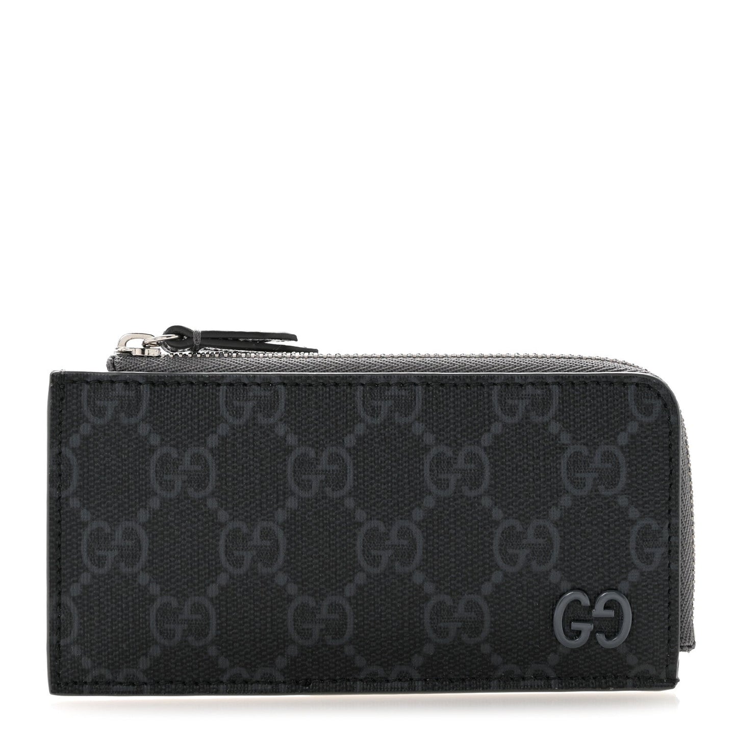 GG Supreme Monogram Zip Card Case Black Grey