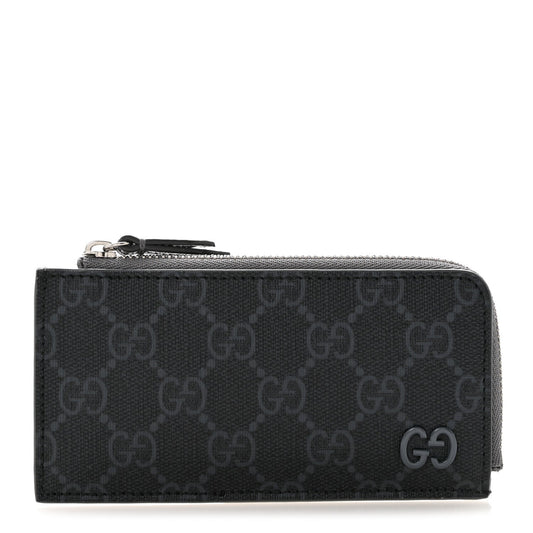 GG Supreme Monogram Zip Card Case Black Grey
