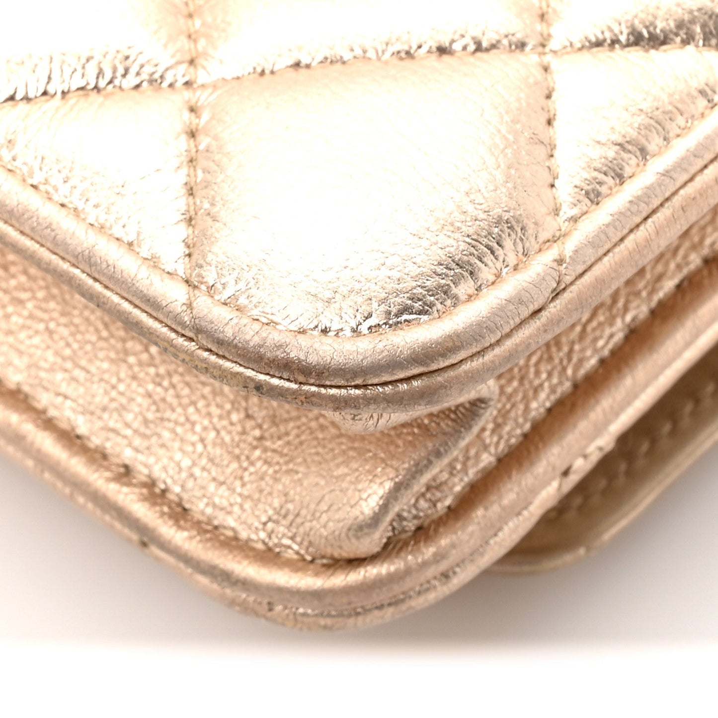 Metallic Lambskin Quilted Wallet On Chain WOC Gold Black