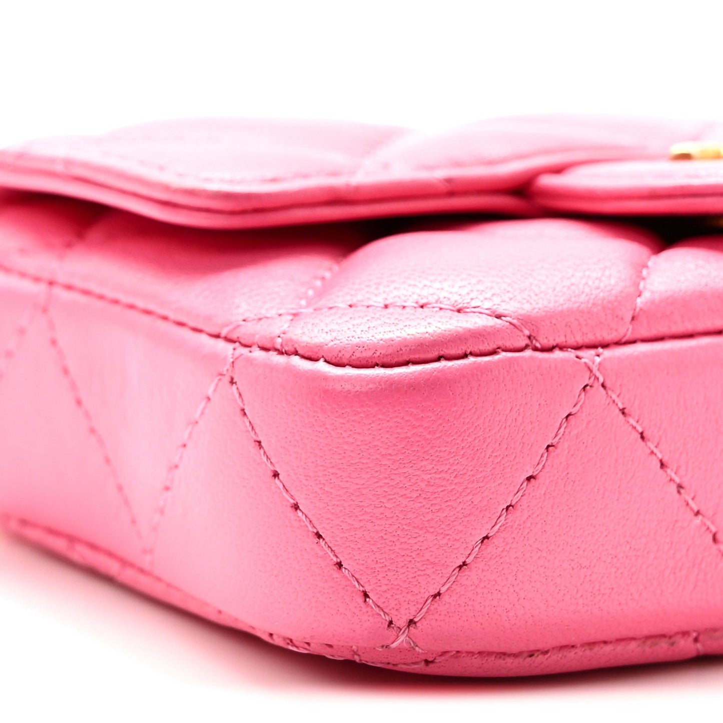Lambskin Enamel Quilted Mini Chain Belt Bag Pink