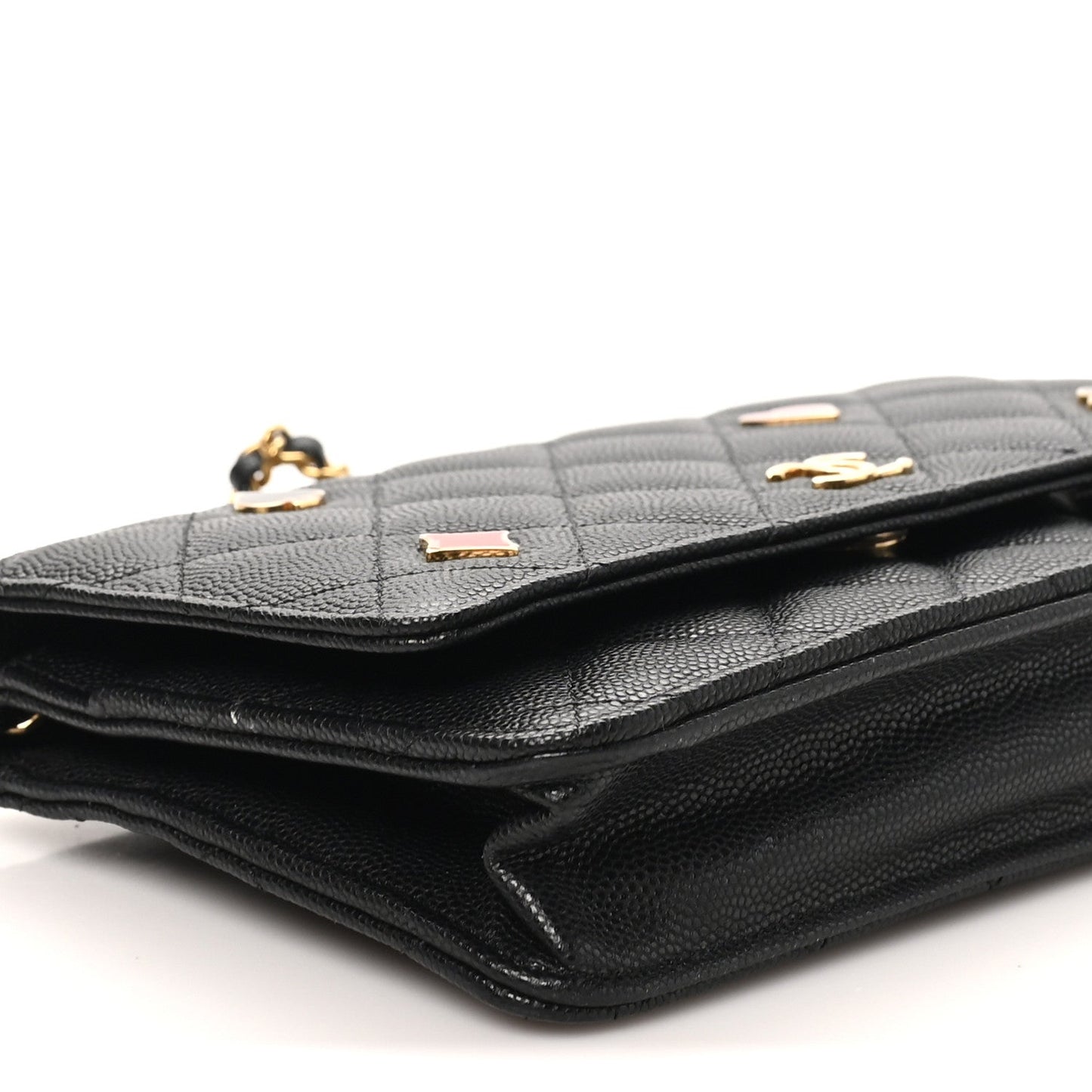 Caviar Quilted Enamel Coco Casino Wallet On Chain WOC Black