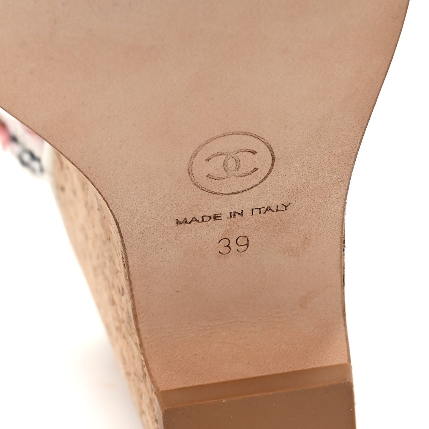 Tweed Cork CC Wedge Sandals 39 Ecru Pink Blue Green