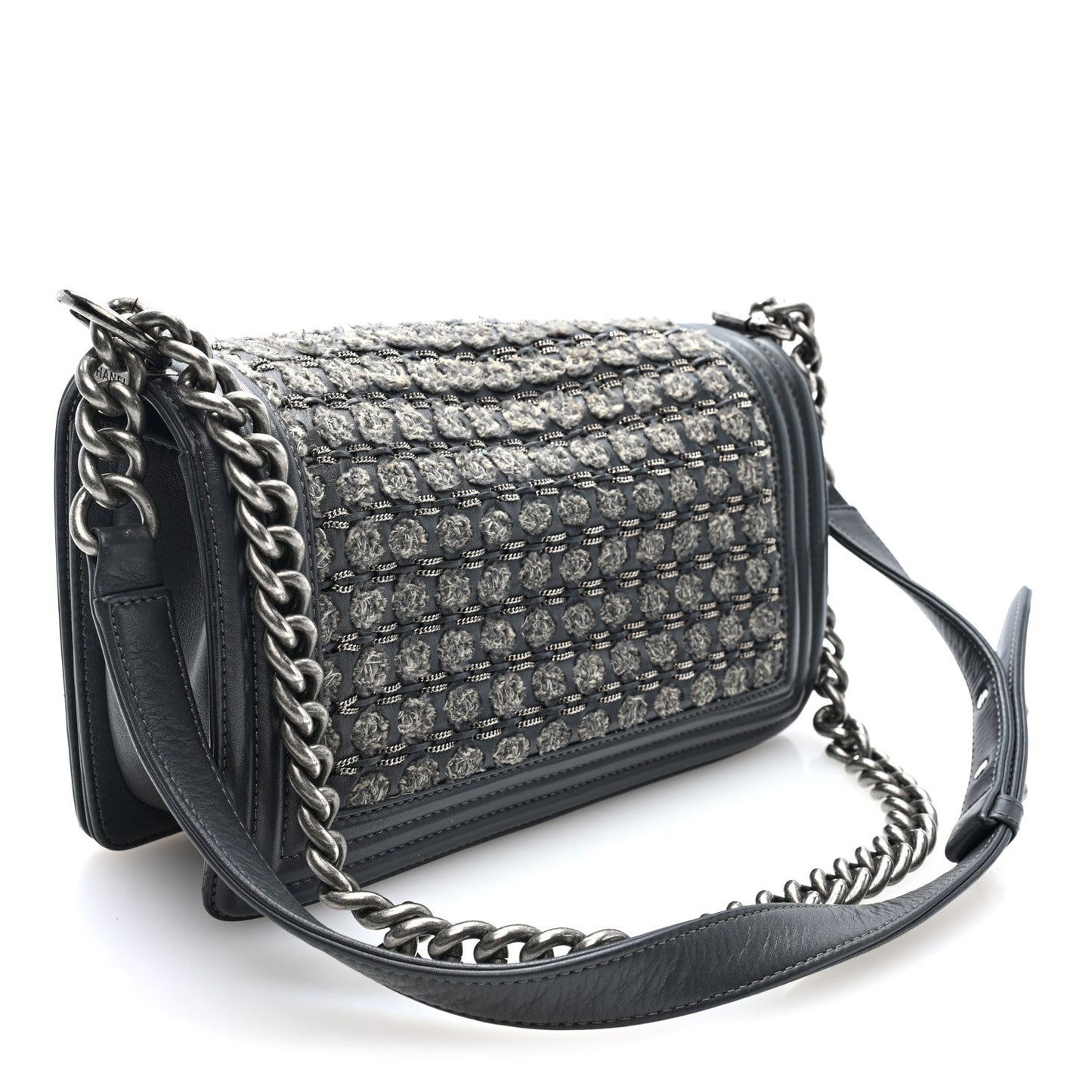 Tweed Calfskin Medium Boy Flap Grey