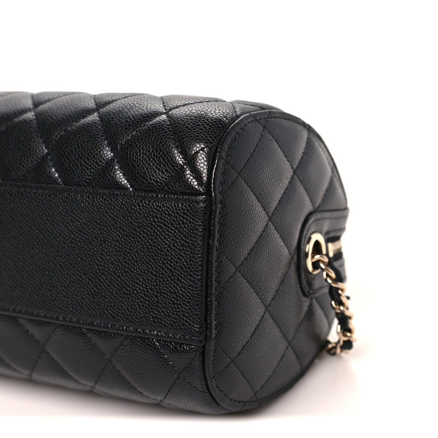 Caviar Quilted Barrel Clutch With Chain  Black
